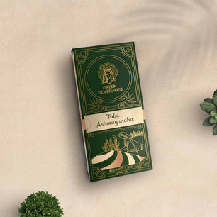 Ashwagandha Tulsi Green tea box by Green Beverages. 