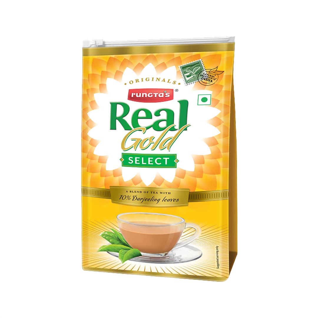 Rungta's Real Gold Select Darjeeling Black Tea - A premium blend featuring 10% Darjeeling leaves for a rich and flavorful taste.