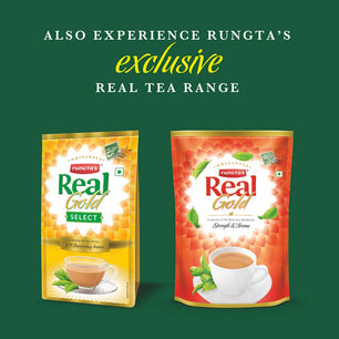 Rungtas Real Tea range including Elaichi Tea, Real Gold Select and Real Gold Tea. 